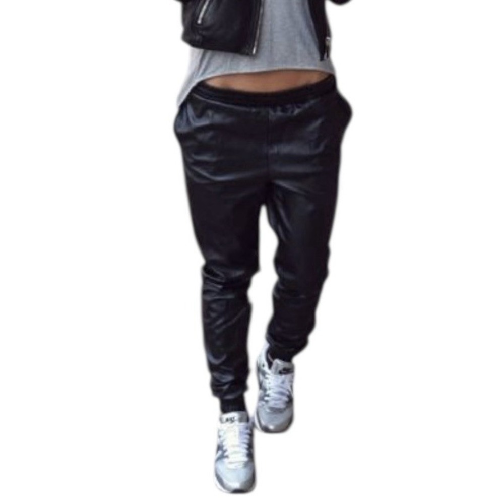 One teaspoon genuine leather trackies Joggers Women's XS Black Pants Cozy New